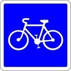 Piste ou bande cyclable conseillée et réservée aux cycles à deux ou trois roues.